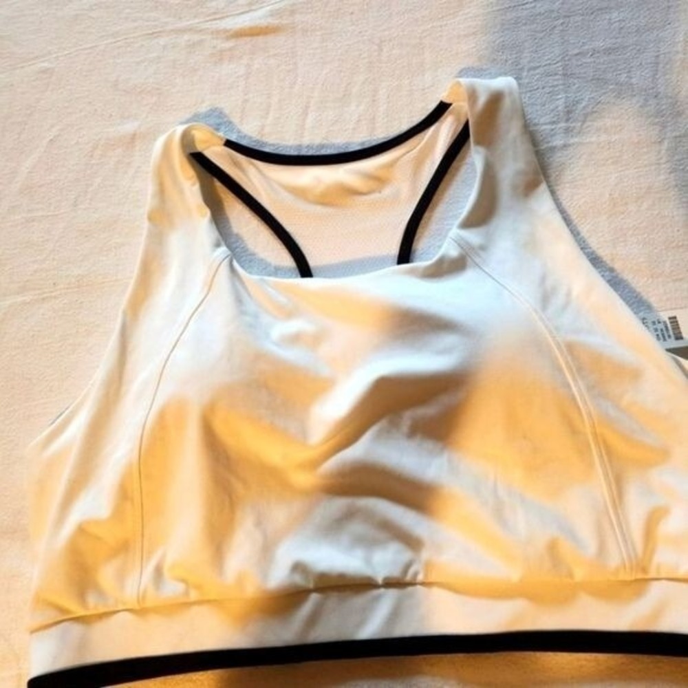 T by Talbots Womens XL White Black Trim Racerback Sports Bra New With Tags